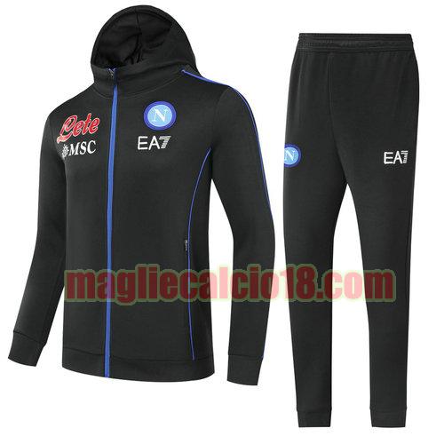 giacca con cappuccio zip intera napoli 2022-2023 nero