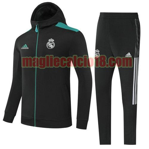 giacca con cappuccio zip intera real madrid 2022-2023 nero