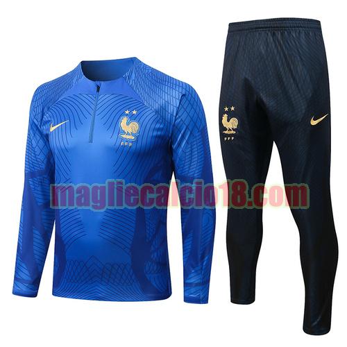 giacca sportiva con mezza zip francia 2022-2023 blu