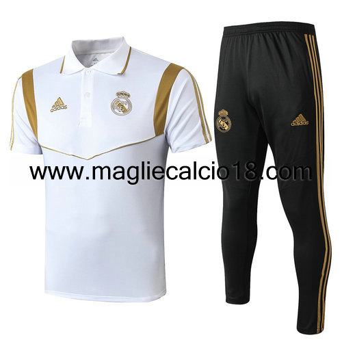 maglia calcio Real Madrid polo 2019-2020 d'oro bianco