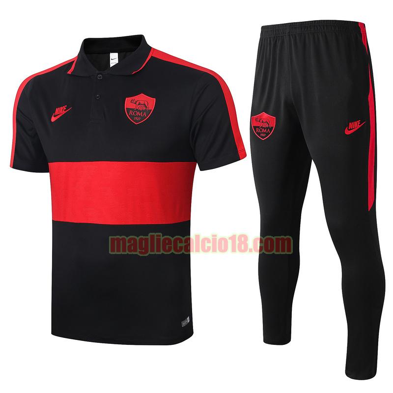 maglia polo calcio as roma 2020-2021 nero rosso completo