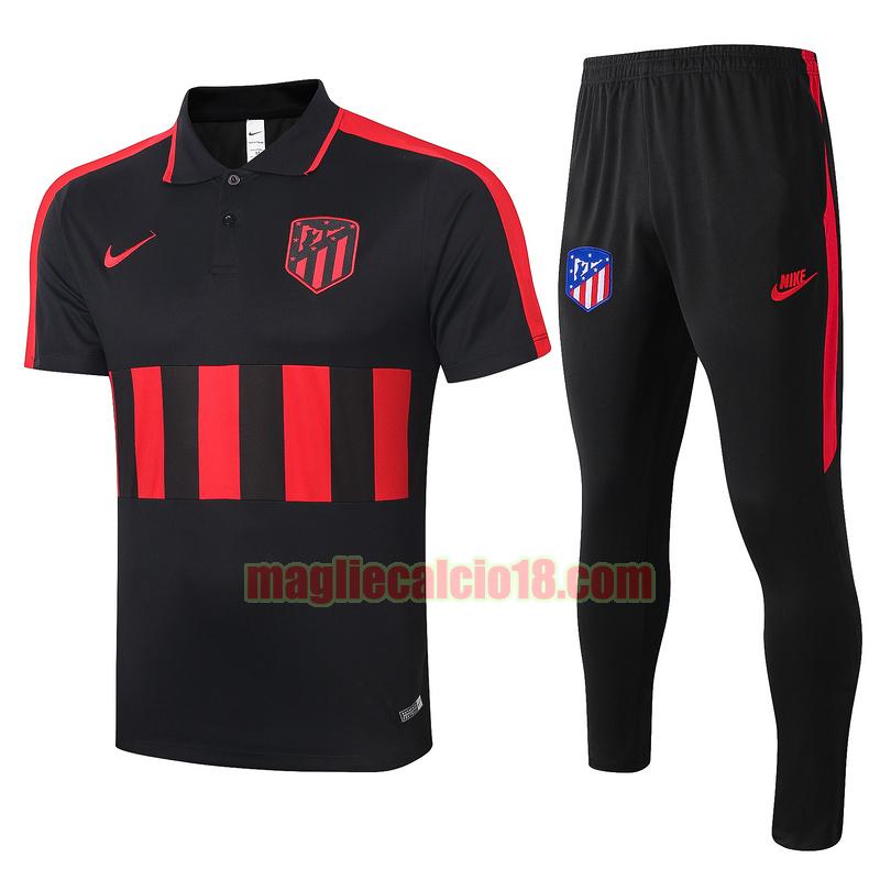 maglia polo calcio atletico madrid 2020-2021 nero rosso completo