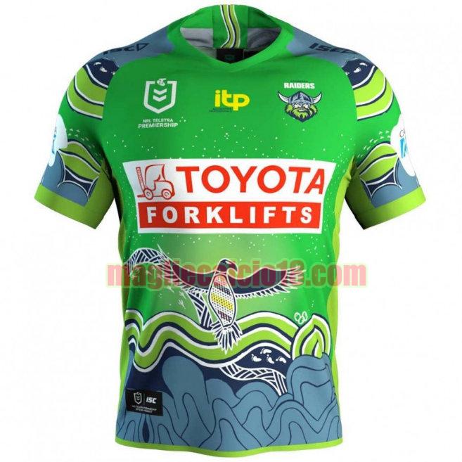 maglia rugby calcio canberra raiders 2021 indigenous verde