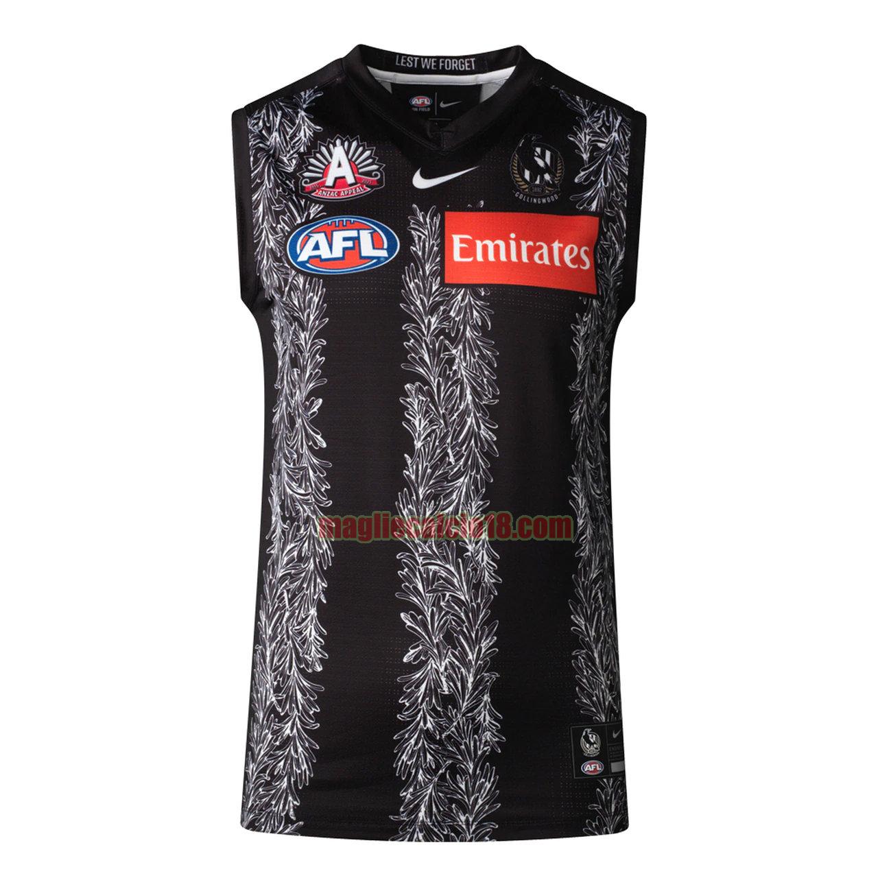 maglia rugby calcio collingwood magpies 2021 anzac guernsey nero