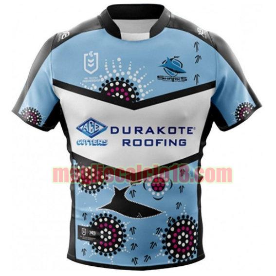 maglia rugby calcio cronulla sutherland sharks 2019 indigenous blu