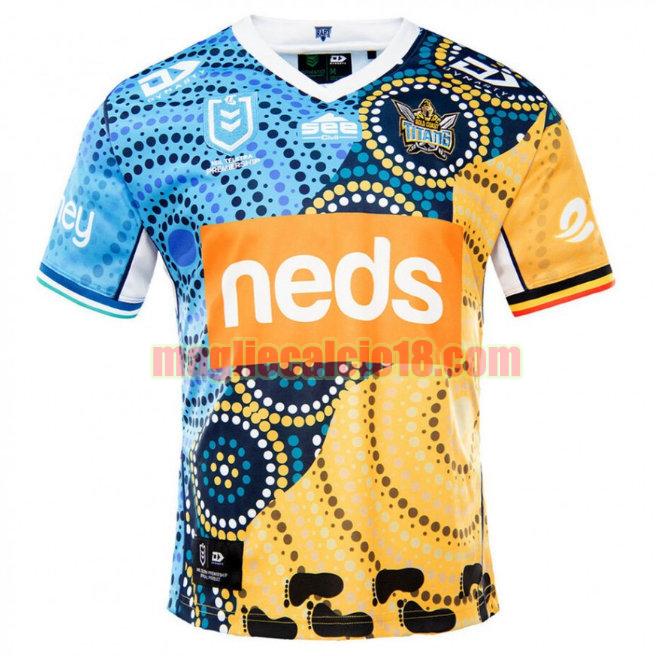 maglia rugby calcio gold coast titans 2021 indigenous giallo