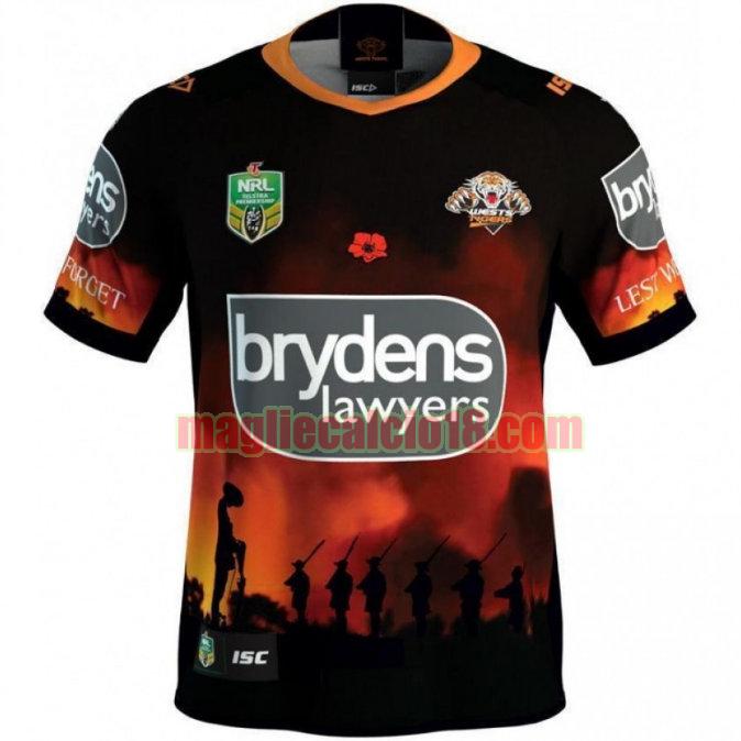 maglia rugby calcio wests tigers 2018 anzac nero