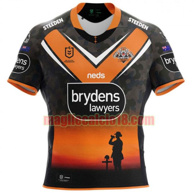 maglia rugby calcio wests tigers 2021 anzac nero