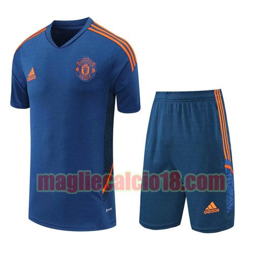 pantaloncini + maniche corte manchester united 2022-2023 training blu