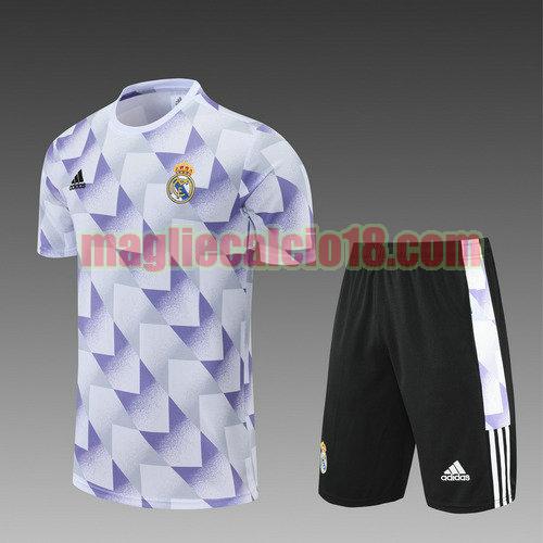 pantaloncini + maniche corte real madrid 2022-2023 blocco di colore bianco e blu