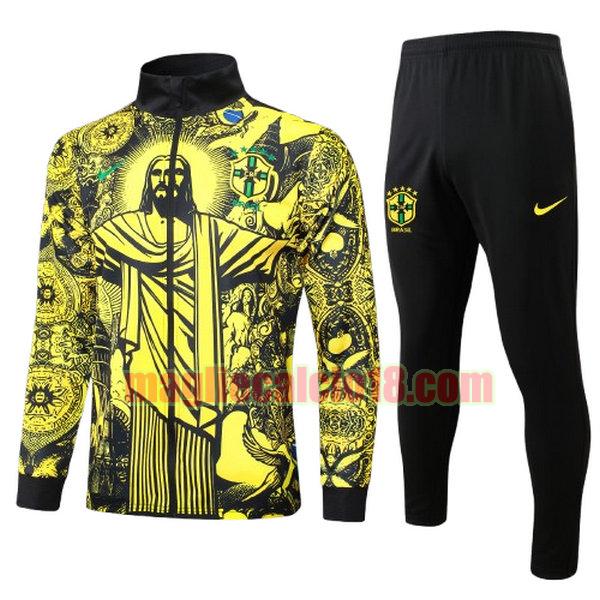 tuta sportiva brasile 2024 2025 long zipper bambino giallo completo