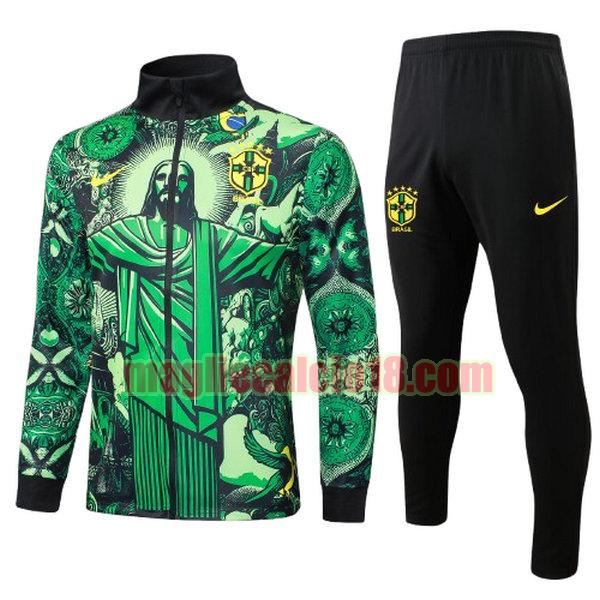 tuta sportiva brasile 2024 2025 long zipper bambino verde completo