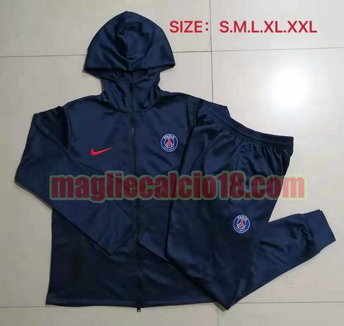 tuta sportiva con cappuccio paris saint germain 2021-2022 blu reale cerniera lunga