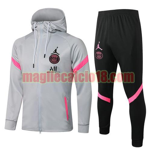 tuta sportiva con cappuccio paris saint germain 2021-2022 grigio chiaro cerniera lunga
