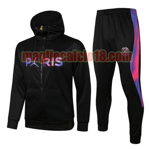 tuta sportiva con cappuccio paris saint germain 2021-2022 nero cerniera lunga