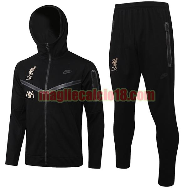 tuta sportiva con cappuccio poco prezzo liverpool 2021-2022 cerniera completa nero