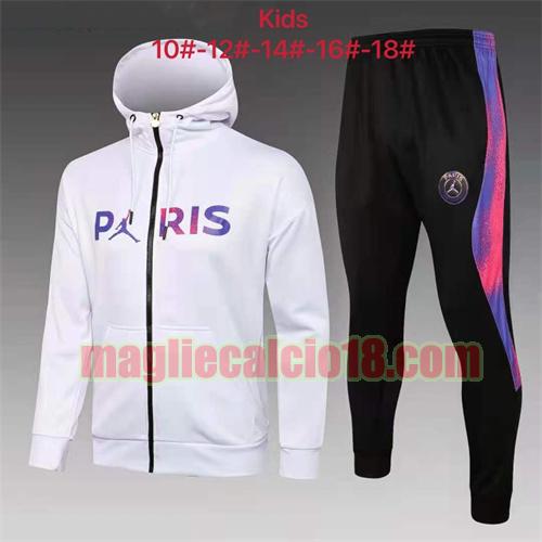 tuta sportiva con cerniera con cappuccio a poco prezzo paris saint germain 2021-2022 bambino bianco (annuncio a colori sul petto)