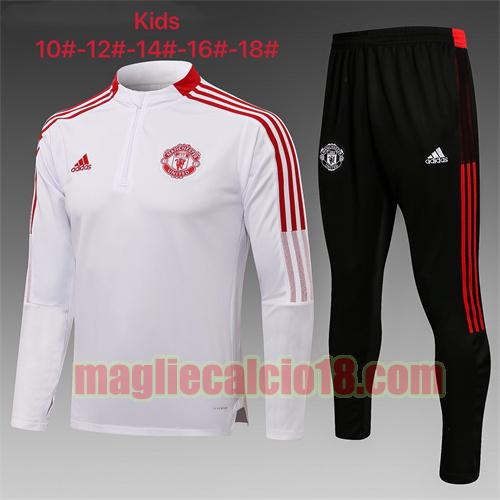 tuta sportiva con mezza cerniera a poco prezzo manchester united 2021-2022 bambino bianco