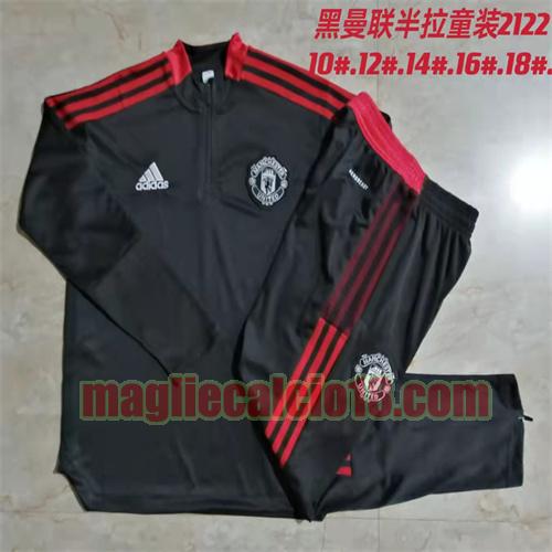 tuta sportiva con mezza cerniera a poco prezzo manchester united 2021-2022 bambino nero (bordo rosso)