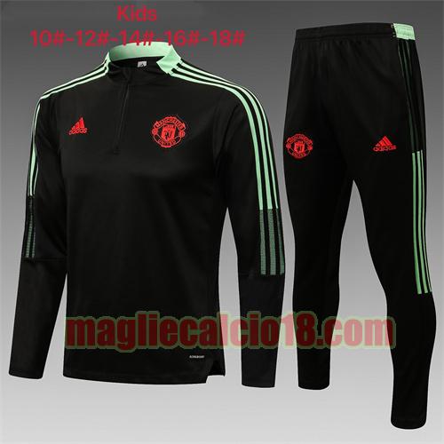 tuta sportiva con mezza cerniera a poco prezzo manchester united 2021-2022 bambino nero verde