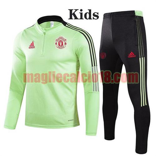 tuta sportiva con mezza cerniera a poco prezzo manchester united 2021-2022 bambino verde