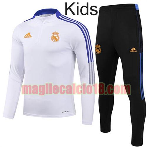 tuta sportiva con mezza cerniera a poco prezzo real madrid 2021-2022 bambino bianco