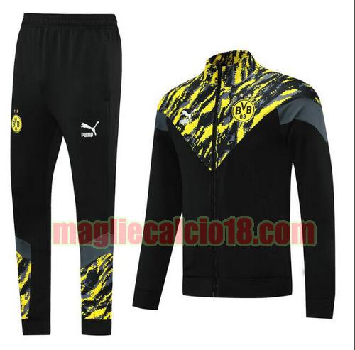 tuta sportiva scollo alto borussia dortmund 2021-2022 nero (stampa gialla) classico cerniera lunga