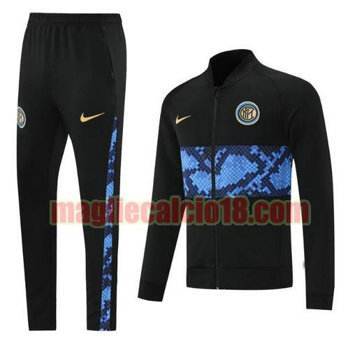 tuta sportiva scollo alto inter milan 2021-2022 nero (stampa blu) cerniera lunga