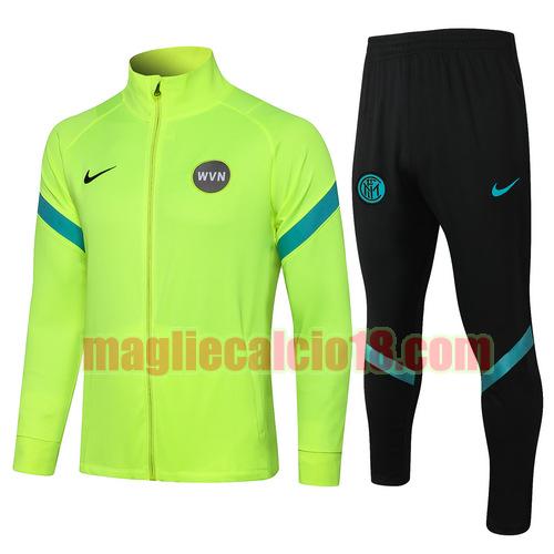 tuta sportiva scollo alto inter milan 2021-2022 verde fluo cerniera lunga