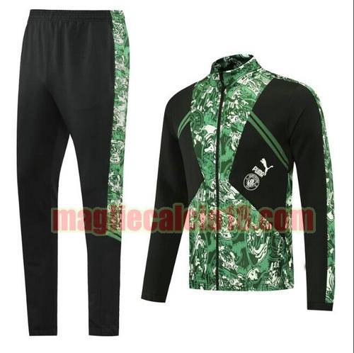 tuta sportiva scollo alto manchester city 2021-2022 nero (stampa verde) cerniera lunga