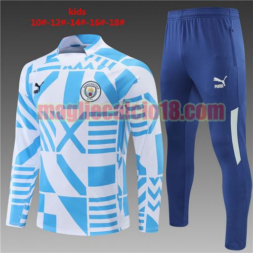tuta sportiva scollo alto manchester city 2022-2023 poco prezzo bambino blu bianco