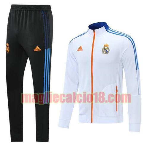 tuta sportiva scollo alto real madrid 2021-2022 bianca cerniera lunga